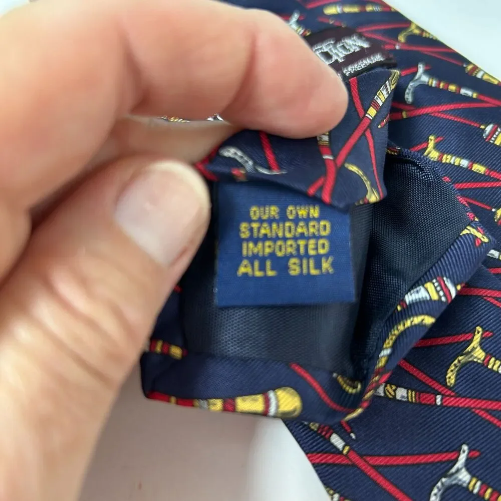 Hickey Freeman 1155 Men's Navy Multicolored Walking Stick Print 100% Silk Tie